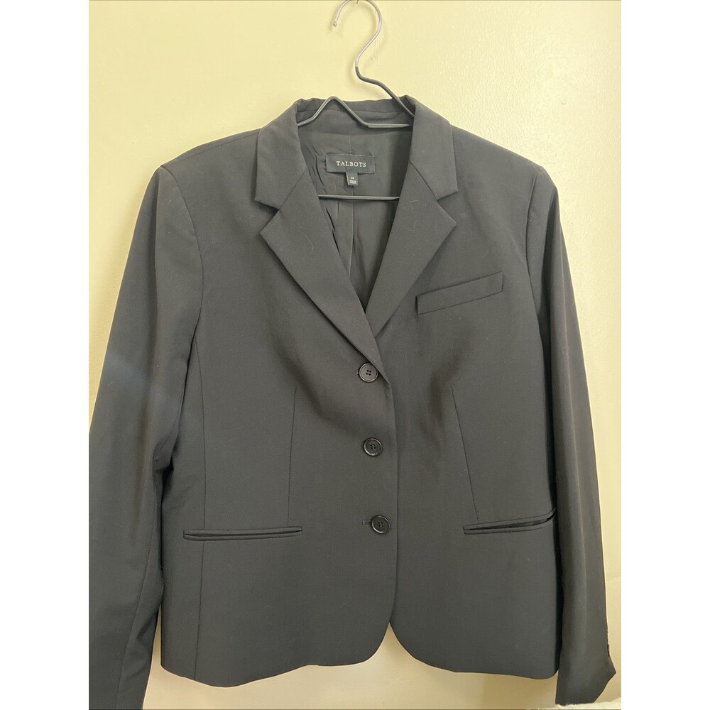 Talbots Blazer Jacket Women’s 14 Wool Blend Black Career Classic Chic Lined